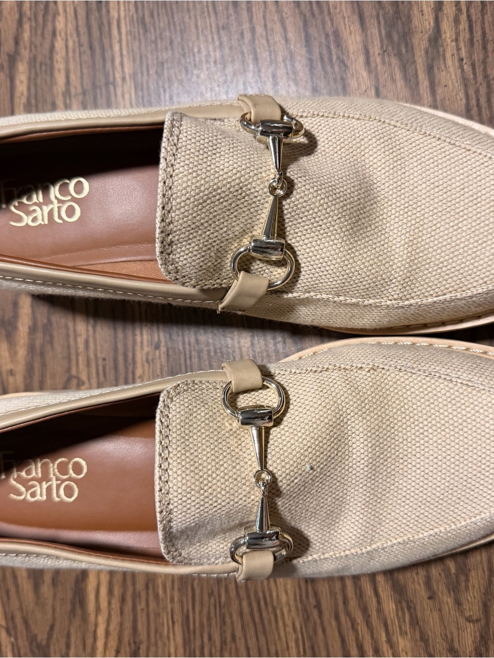 Franco Sarto Beige Canvas Bit Loafers